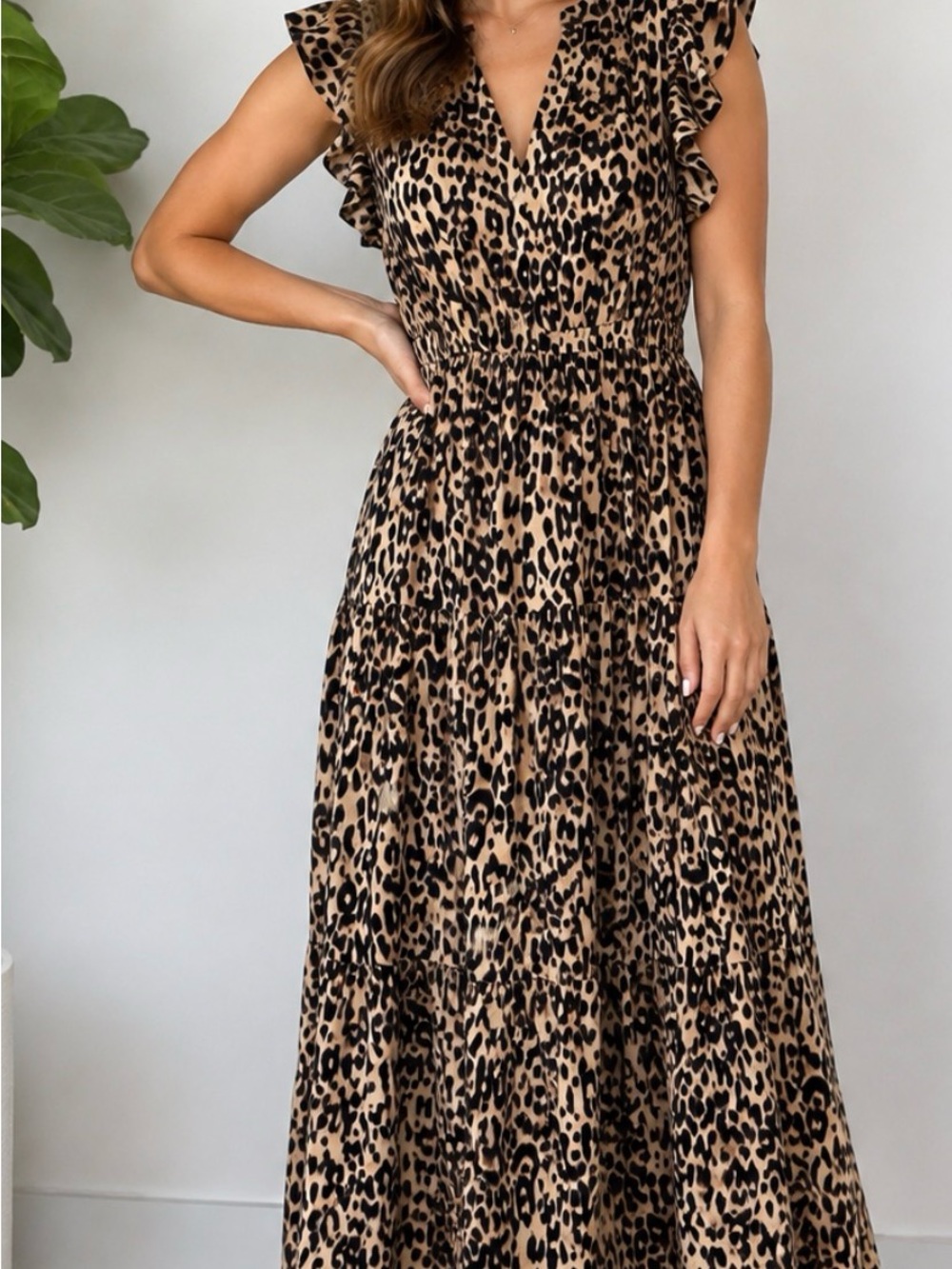 Sienna Sky Leopard Print Maxi Dress - Tan & Black